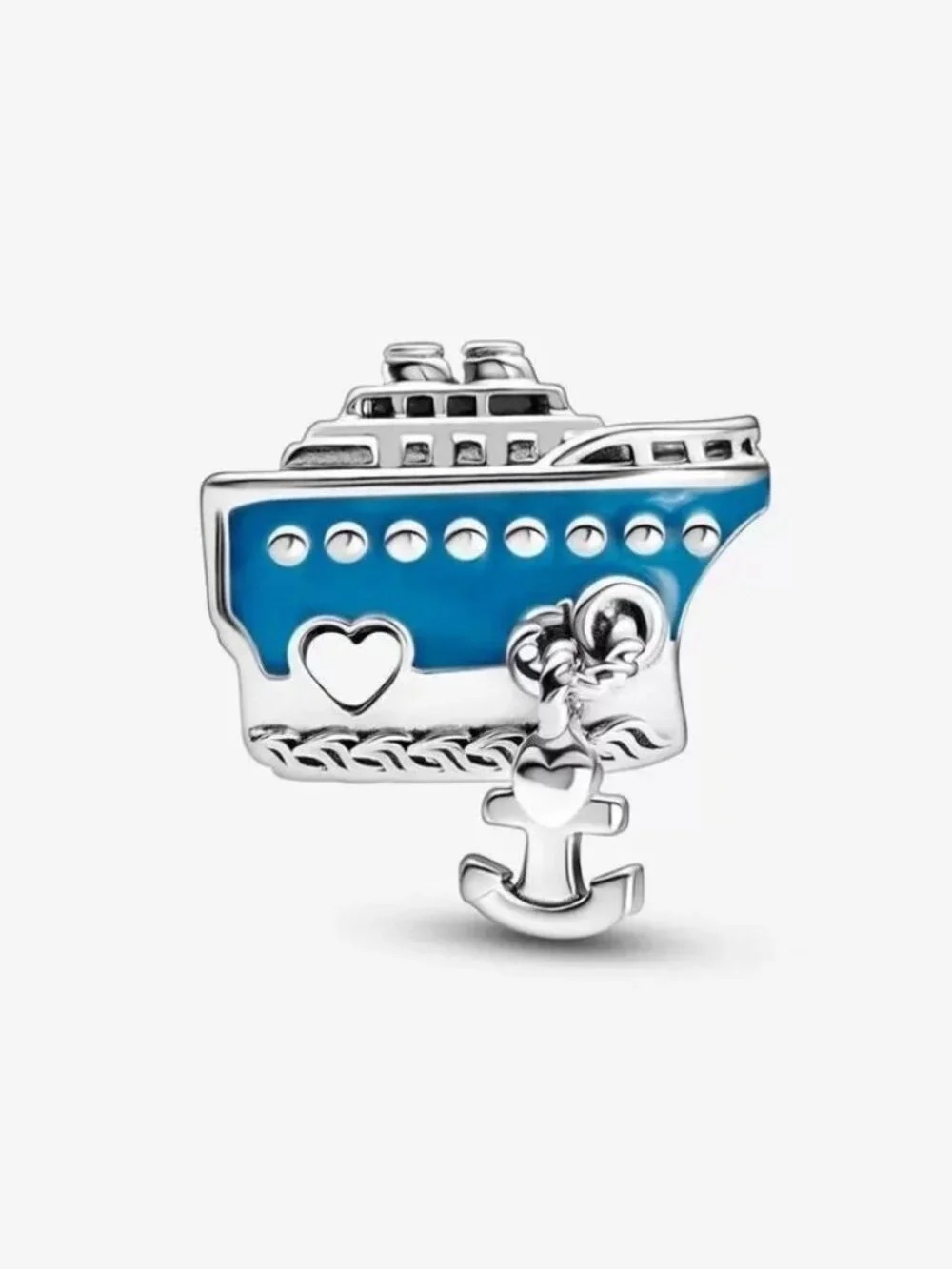 Pandora Silver and Bright Blue Cruise Ship Charm with Anchor